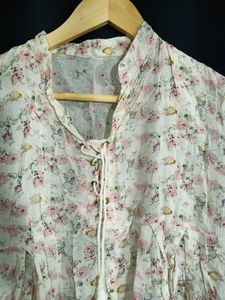 White Floral Printed Women's Top
