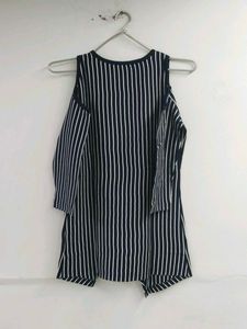 Women's Stylish Striped Cold Shoulder Tunic Top