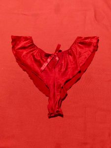 George Red Satin Frill Lace Thong Panty