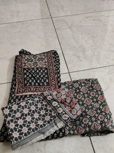 Black three piece kurti set hand stitched