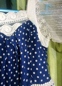 Blue Polka Dot Lace Trim Dress