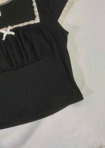 Black Lace Trim Square Neck Top