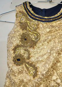 Elegant Gold Lace &amp; Navy Blue Dress