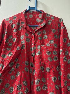 Red Floral Button-Up Shirt