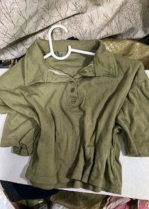 Olive Green Cropped Polo T-Shirt