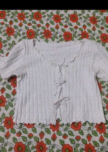 Cute White Crochet Tie-Up Top