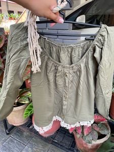 Off Shoulder Olive Green Top With bottom Lace