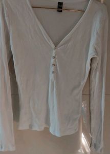 Ribbed V-Neck Long Sleeve Top size s