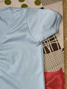 Light Blue V-Neck Button-Up Top