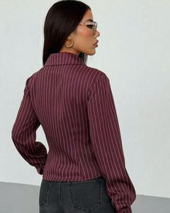 Burgundy Pinstripe Fitted Blouse - S