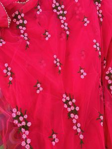 Beautiful Red Embroidered Net Saree