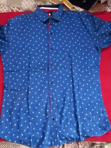 Men's Blue Printed Casual Shirt with bird print