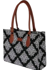Stylish Black & White Damask Tote Bag