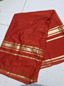 crepe silk saree- saffron colour