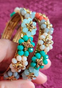 Classy Multicolour Set Of 2Metal GoldShade Bangles