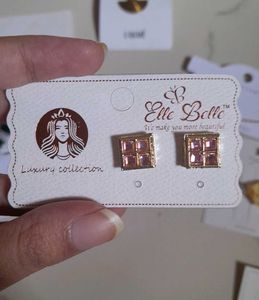 Elle Belle Pink Square Stud Earrings
