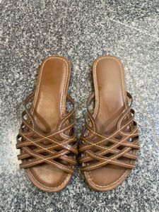 Stylish Brown Woven Flat Sandals-36