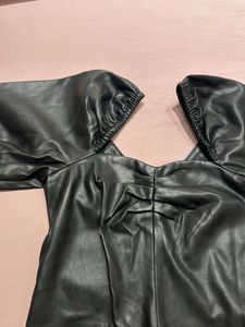 Chic Black Faux Leather Mini Dress - Xs