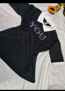 Black 'You' Graphic Collared Top