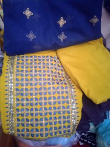 Embellished Kurta Set - Yellow & Blue