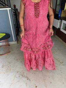 Beautiful Pink Embroidered Kurta &amp;skirt set