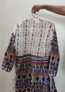 Boho Printed White Tunic Top | Sequin Detail | 3/4