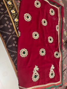 Elegant Embroidered Red Saree