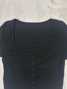 Black Button-Up Crop Top