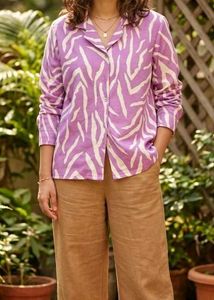 Purple Zebra Print Button-Up Shirt