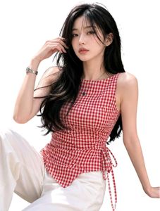 Red Gingham Wrap Top