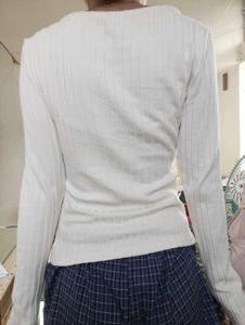 cream henley full sleeve top + fake cami peakin