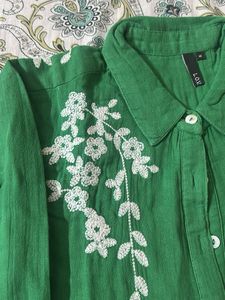 Westside Muslin Embroidered Green shirt