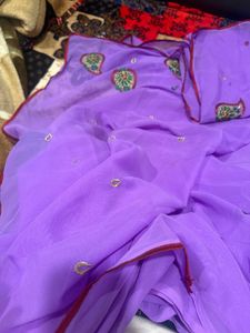 Elegant Embroidered Purple Saree
