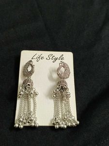 Oxidized Silver Peacock Jhumka Earrings