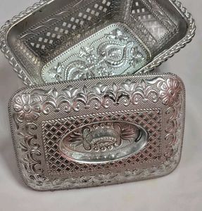 Ornate Silver-Tone Decorative  shinning Tray