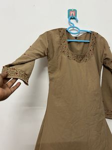 Elegant Brown Kurta with Embellished Neckline