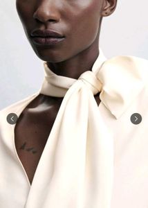 Mango elegant Cream Bow Neck Blouse