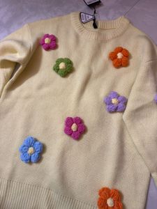 Cute Yellow Floral Knit Sweater