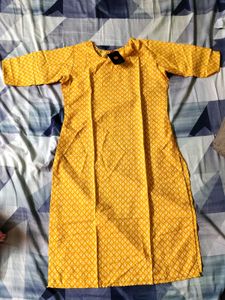 Brand New Yellow Printed Straight Kurti