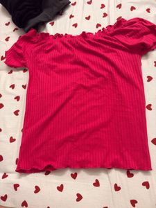 Hot Pink Ruched Off-Shoulder Top
