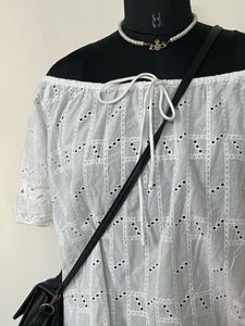 White Eyelet Off-Shoulder Top