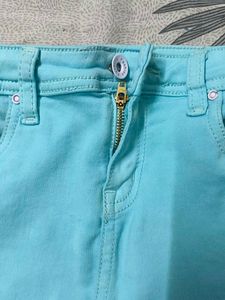 Turquoise Denim Mini Skirt
