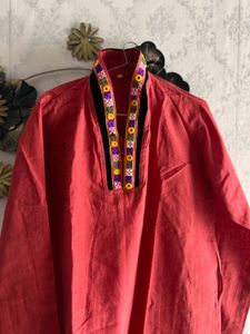 Navratri Men's Red Embroidered Kurta