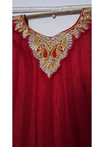 Red Anarkali dress with Gold Embellishments