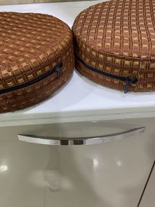 Set of 2 Round Woven Decorative Pillows