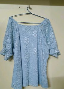 Light Blue Lace Puff Sleeve Top
