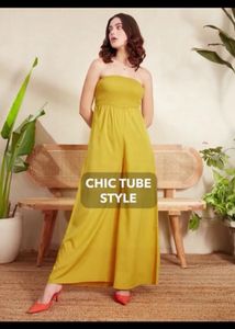 Stylish Yellow Strapless Jumpsuit