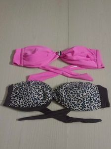 Strapless Bikini Set - Pink & Leopard Print