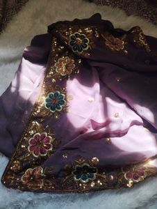 Embroidered Purple Saree with Sequins