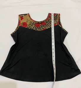 Black Tank Top with Rose & Leopard Print